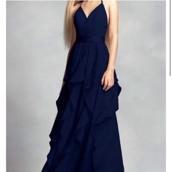 Vera Wang Ruffle Chiffon Formal Evening Gown Dress Size 4 - Picture 3 of 13